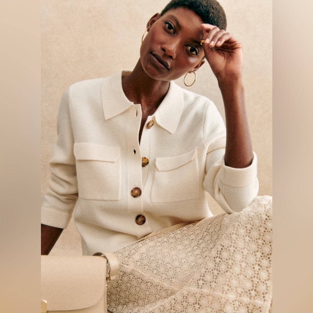 Sezane Cream Button-Front Knit Cardigan